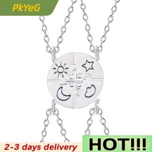 PkYeG 4 Pieces New Round Sun Star Moon Pendant Necklace Fashion Best Friend Forever Friendship BFF Men And Women Charm Chokers 2023