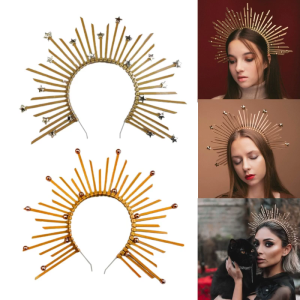 Round Five-pointed Star Head Buckle Halo Hairband Funny Exaggerated Gold Crowns Halloween Witch Dress Hair Accessories