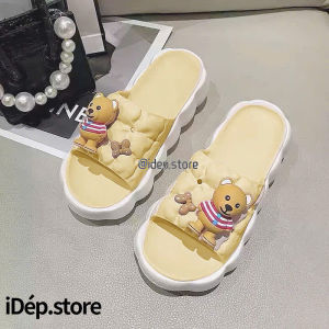(TĂNG 1 SIZE) Dép Bánh Mì Nữ Quai Ngang Đế Dày 4cm Họa Tiết Gấu Dễ Thương Thời Trang Mùa Hè DL374