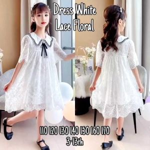 DRESS PESTA ANAK TEEN REMAJA WHITE LACE FLORAL KOREAN STYLE
