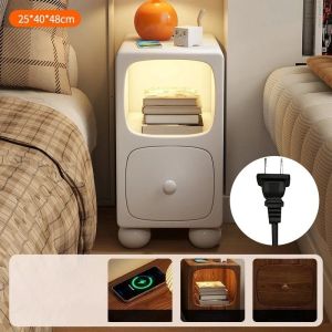 xpkQ Wooden Bedside Tables Wireless Charging Narrow Bedside Table Aesthetic Multifunction Nightstands Luxury Nightstand with Light M1Y4T