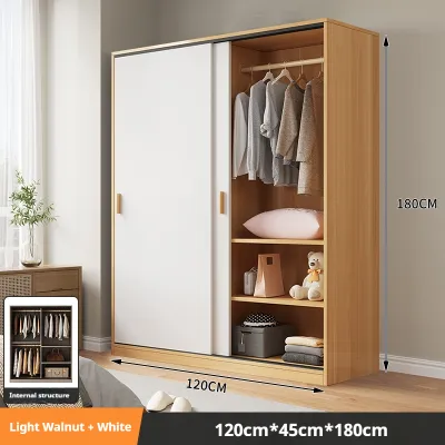 LULU Sliding Door Wardrobe Bedroom Small Apartment Wooden Thickened Cabinet Simple Assembly Household Hanging Closet Large Capacity Storage Wardrobe For Bedroom Home And Small Space Use