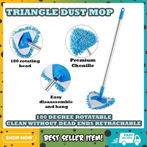 Triangle Cleaning Mop Retractable Cleaning Mop 180° Rotatable Bathroom Easy Reach Ceiling Dusting Adjustable