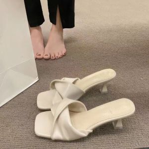 [Free Shipping] Womens Summer 2025 New Fashionable High-Heeled Sandals for Outdoor Wear Elegant and Gentle Retro Thin-Heeled Mules