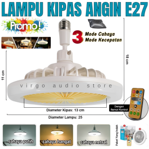 Lampu Kipas Angin Gantung Remote 2in1 Bohlam Led E27 | Lampu Kipas Angin Aromaterapi Ceiling Fan Light E27 | Lampu Kipas Angin Plafon 10 Inch Multifungsi Hemat Listrik Dengan Remot Kontrol 3 Warna Cahaya Dan 3 Kecepatan Kipas E27 Ceiling Fan Light