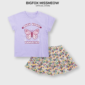 Đồ bộ bé gái Bigfox Miss Meow size đại mùa hè áo thun tay ngắn phối chân váy in Bướm Lets Grow cỡ 3-11 tuổi 30kg 40kg