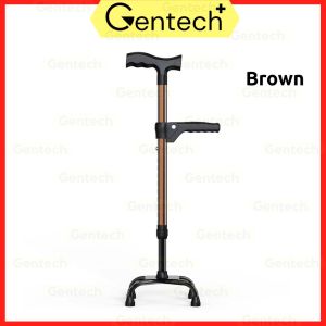 Four-Legged Crutches With Double Handle Aluminum Height Adjustable Walking Stick For Elderly Tongkat