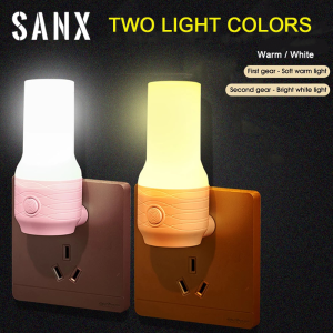 SANX Lampu tidur 2 Colors LED Night Light Bedside Lamp Wall Socket Lamp for Baby Children Living Bedroom Room