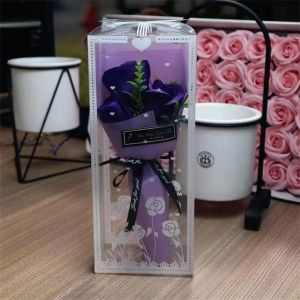 NEXTYOO Tiệc sinh nhật Ngày của mẹ Trang trí đám cưới Đóng hộp Hoa nhân tạo Bó hoa hồng nhân tạo Hoa xà phòng 3 đầu