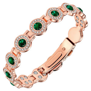 Women’s Crystal Circle Solid Copper Magnetic Bracelet – Double Halo Rhinestone Design Premium Solid Copper Adjustable Energy Healing Bracelet with Smart Clasp
