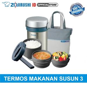 Zojirushi SL-NC09 ST Lunch Jar Set Tempat Makanan Susun 3 - Stainless Silver