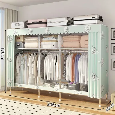 High Quality Wardrobe Alloy Steel Pipe Big Size Zipper Closet Cabinet Dustproof Wardrobe Save Space