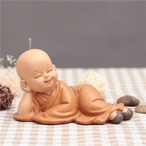 Tương Phong Thủy Để Ô Tô -Tượng Phong Thủy Để Bàn Làm Việc - Bộ Tượng Chú Tiểu Mini Tam Không Nằm Ngủ Thiền Trang Trí