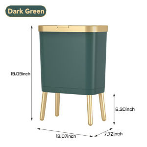 Bedroom Trash Can with LidSlim Bathroom Cans Lids Dog Proof Press Top LidModern Gold Plastic Waste Basket for OfficeKitchen