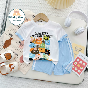 Bộ Quần Áo Trẻ Em Ngắn Tay MINKY MOM Vải Thun Lạnh Cho Bé 0-8 Tuổi Mặc Mùa Hè Mùa Thu TN-IN194