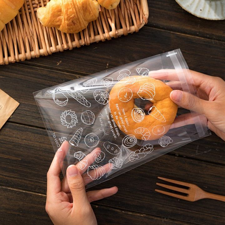 100pcs Self-adhesive Bread Packing Bags Plastic Doughnut Cookie Pastry ...