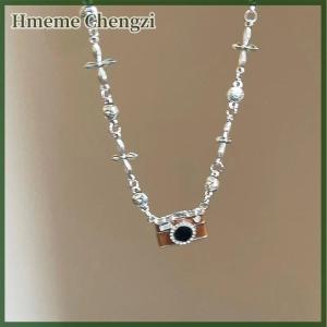 Hmeme Trendy Novelty Cool Camera Pendant Necklace For Women Girls Niche Hip-Hop Simple Personalized Versatile Sweater Chain Gifts