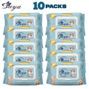 (10 PACKS) SUYA BABY WIPES 100 SHEETS PER PACK - PURE NATURAL UNSCENTED WET WIPES
