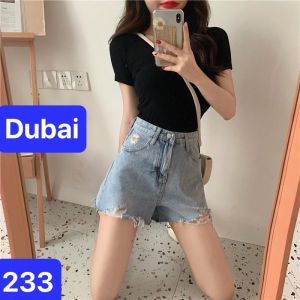 QUẦN SHORT SỌT JEAN LỬNG KIỂU NGỐ NỮ CHẤT BÒ XANH CẠP RÁCH HOA CÚC HÀN QUỐC LƯNG CAO NÂNG MÔNG DB-233 - DUBAI FASHION