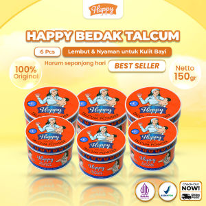 Happy Talcum Powder 150gr - isi 6 | Bedak Untuk Perawatan Kulit Bayi | Sudah Halal & BPOM