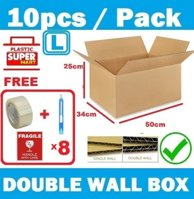 【10 Boxes + 1 OPP Tape】Carton Boxes【DW-L】 Double Wall Thick Material Brand New Box Storage Moving Mover Box Office Warehouse Renovation