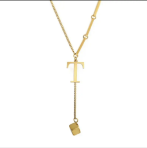 QZS Jewelry Initial Square Pendant Necklace 26 Letters Fashion Stainless Steel With Free Box Accessories For Ladies