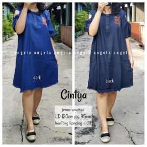 Dress Jeans Wanita Korea Dress Jumbo XXL Sweeti Atasan Tunik Sabrina Dress Pendek Daster Wanita