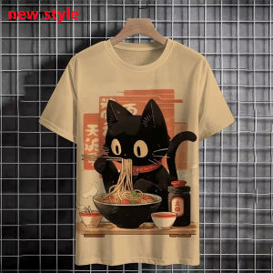 [Local Stock] HBESTY Halloween Christmas Japanese Ukiyo-E Cute Cat Pattern Round Neck Man T Shirts Short Sleeved Daily Oversized T-Shirt Harajuku Y2k T-Shirt Women Tops