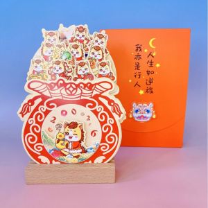 MAOMEI STUDIO Card Insert Flowers Desk Calendar Paper Craft Traditional Mini Desk Calendar Monthly Planner Wooden Stand Vase-Like Calendar Home