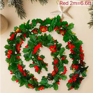 BINLU 2M Christmas Garland with Lights Christmas Garland Decorations for Home Artificial Christmas Flowers Warm White Fairy Lights Christmas Tree Decorations for Stair Railing Door and Fireplace Mantel Christmas Decorations