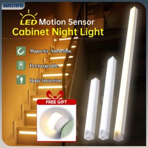 LED Motion Sensor Night Light USB Rechargeable Wardrobe Cabinet Bookshelves Desk Induction Smart Lamp For Bedroom Darestoper