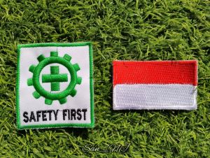 Bordir Logo SAFETY FIRST / Bendera MERAH PUTIH / Bedge K3 / Seragam Kerja / Emblem Wearpack /Request Buat Bordir Nama