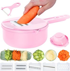 Vegetable Chopper-7 IN 1 Potato SlicerVegetable Grater Food Chopper with Container Multifunctional Chopper Vegetable Cutter Slicer With 6 Stainless Steel Blades For Kitchen (Blue 7 in 1)