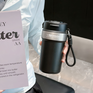 Vermax Portable Tumbler Double Drink With Strap 550ml Insulated Coffee Mug Leakproof Stainless Steel