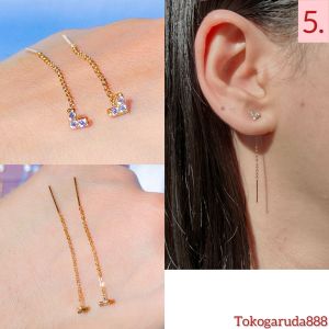 Anting diana emas asli kadar 70 16k V itali beige gold lestari bunga pita solitaire kerabu tali tusuk panjang