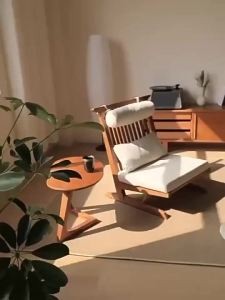 UrbanSpace SG- Japanese-Style Solid Wood Recliner High-Back Sofa Chair Balcony Lounge Chair