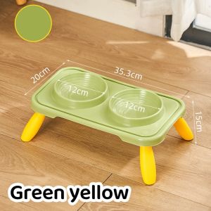2 in 1 Pet Bowl Plastic Cat Double Bowl with Stand Neck Protection Kitten Food Feeder Drinking Bowl Kucing