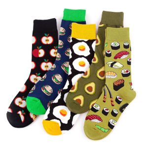 (SG Seller) 5 Pairs Fashion Long Socks Personality Trendy Socks Funny Harajuku Skateboard Crew Socks Cotton Men Women Happy Socks Lovely Art With Avocado Fruit Food Socks