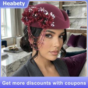 【Heabety】 Retro British Women Hat 3D Floral Decor Flight Attendant Cap for Tea Party Derby Race Vintage Style