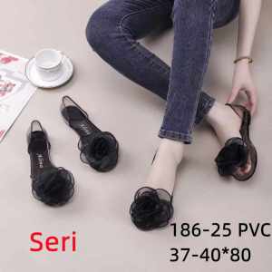 Sepatu Sandal Wanita Flatshoes jelly import variasi bunga transparan 186-A (37-40)