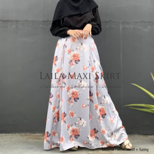 Rok Panjang Muslimah Motif Bunga Model Maxi A Line Laila Maksi Skirt Satin Maxmara