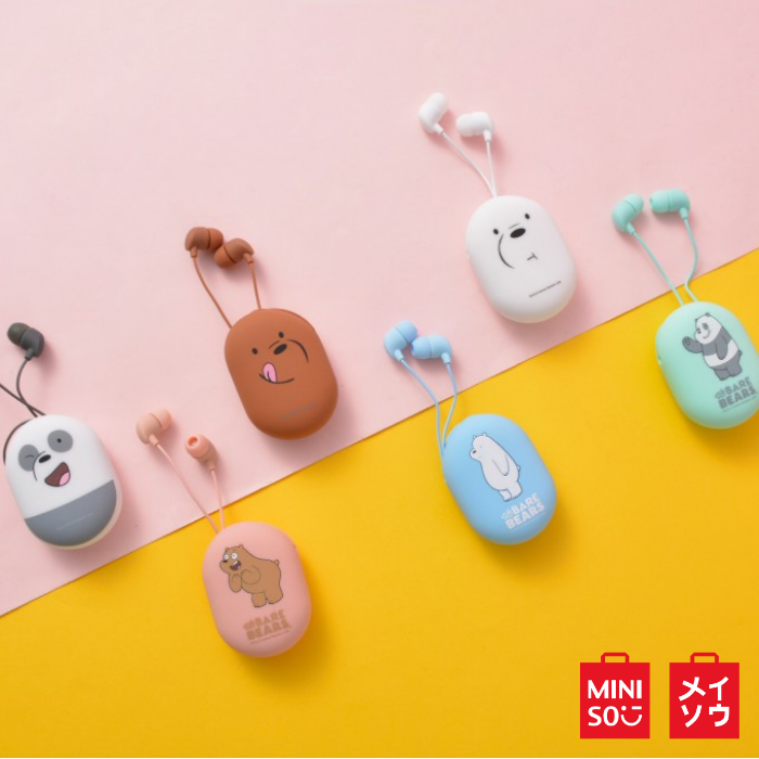 Miniso We Bare Bears Cute In Ear Earphones Headphones with Case