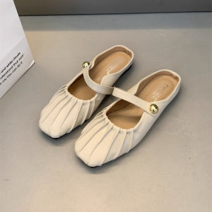 IELGY Silver-toned Flat Toe Semi-slippers for Women in Summer Mary Jane Muller Leather
