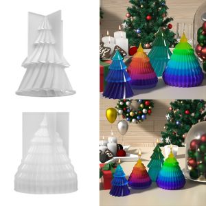 NEXTGENYUN Diagonal Striped Christmas Tree Candle Mold Conical Shaped Silicone Soap Mould Household Soft Craft Making