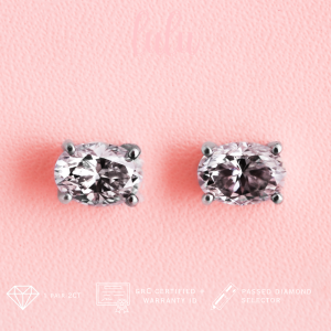 Lulu Moissanite Jewelry Sandra Solitaire Oval Cut Stud Earrings Lapis Emas 18K Sertifikat GRA