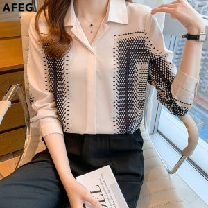 AFEG new long-sleeved printing elegant temperament OL shirt for women