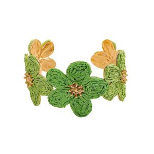 ARTMU C-shaped Raffia Grass Bracelet Colorful Vintage Woven Flower Bangle Handmade Fashion Hand Ring