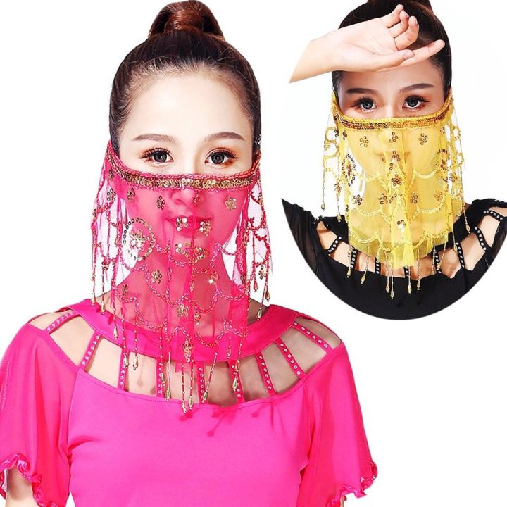 TRAVELERS Fashion Tribal Sequins Bead Mesh Embroidered Face Veils Belly Dance Costumes