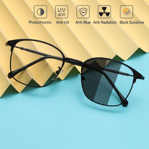 IMPALA FL2017M1 Fashion Korean Style Anti Blue Light Photochromic Glasses for Men and Women Anti Radiation Anti Fatigue Eyeglasses Metal Frame Tranparent Eyewear UV400 Optical Spectacles