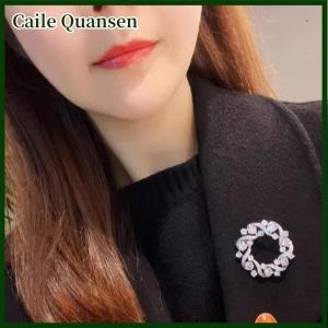 Caile Fashion Silver Rhinestone Round Wreath Brooches For Women Clothing Coat Jewelry Accessries Gift